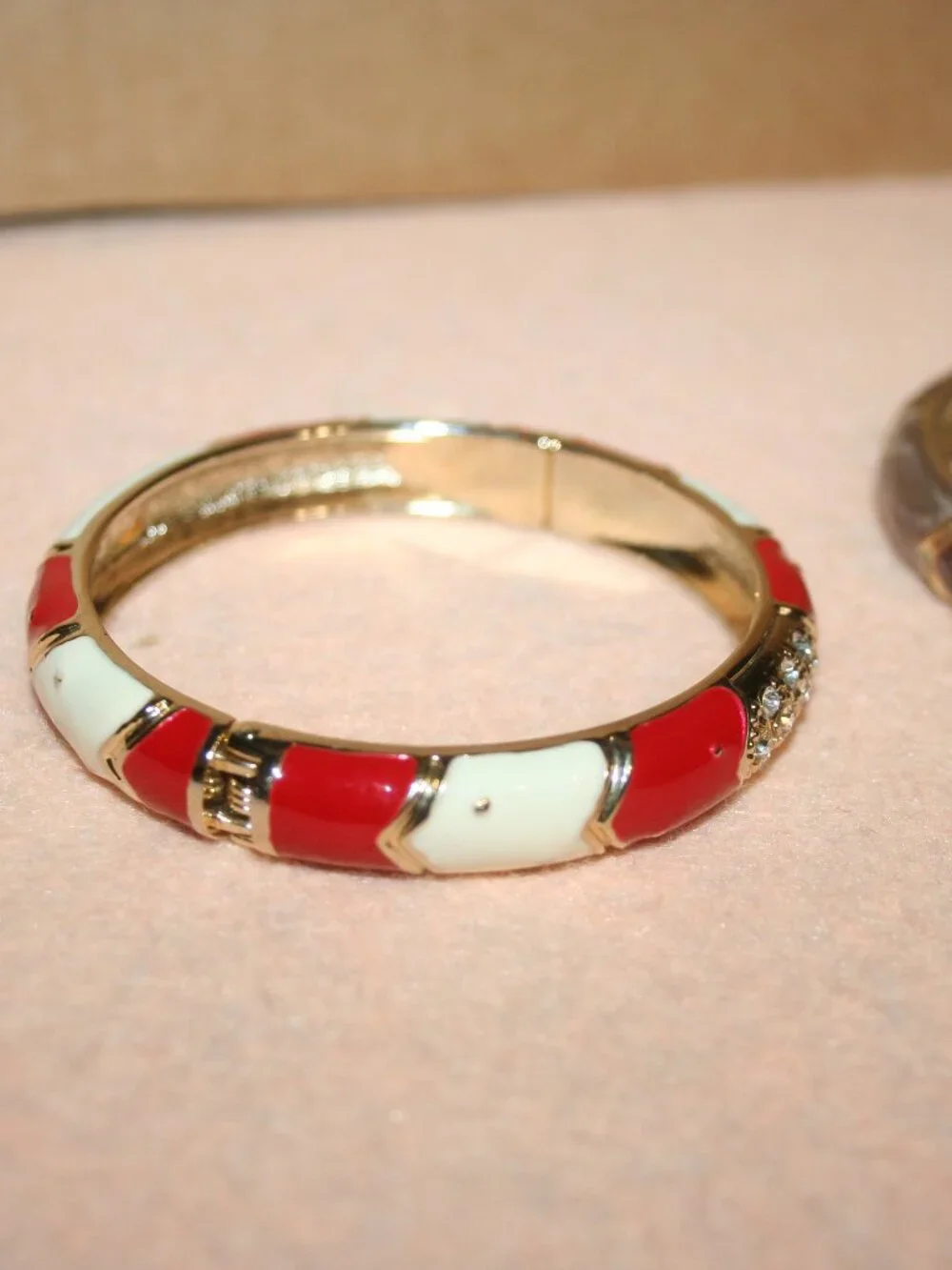 Vintage JTF Hinged Bangle Bamboo Bracelet Enamel Rhinestone COSTUMN - LOT#1